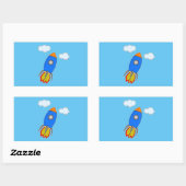 Cartoon Space Rocket in Blue Sky Rechteckiger Aufkleber (Blatt)