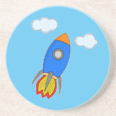 Cartoon Space Rocket in Blue Sky Sandstein Untersetzer (Vorne)