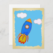 Cartoon Space Rocket in Blue Sky Torrent Paper Einladung (Vorne/Hinten)