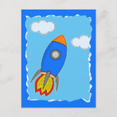Cartoon Space Rocket in Blue Sky Torrent Paper Postkarte (Vorderseite)