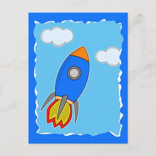 Cartoon Space Rocket in Blue Sky Torrent Paper Postkarte (Vorderseite)