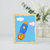 Cartoon Space Rocket in Blue Sky Torrent Paper Postkarte (Stehend Vorderseite)