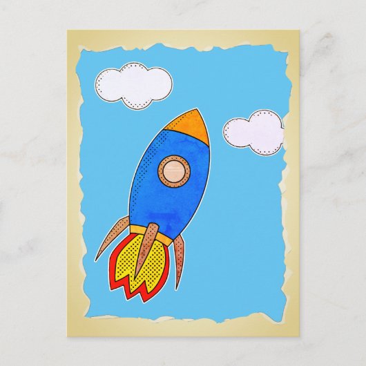 Cartoon Space Rocket in Blue Sky Torrent Paper Postkarte (Vorderseite)