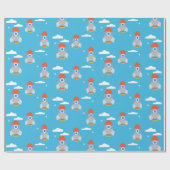 Cartoon Space Rockets - leuchtendes blaues Muster Geschenkpapier (Flach)