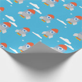 Cartoon Space Rockets - leuchtendes blaues Muster Geschenkpapier (Ecke)