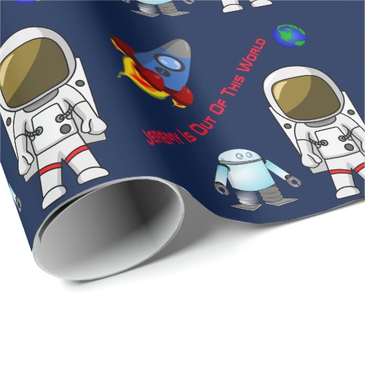 Cartoon Space Theme Custom Birthday Wrapping Paper Geschenkpapier (Rolleneckpunkt)