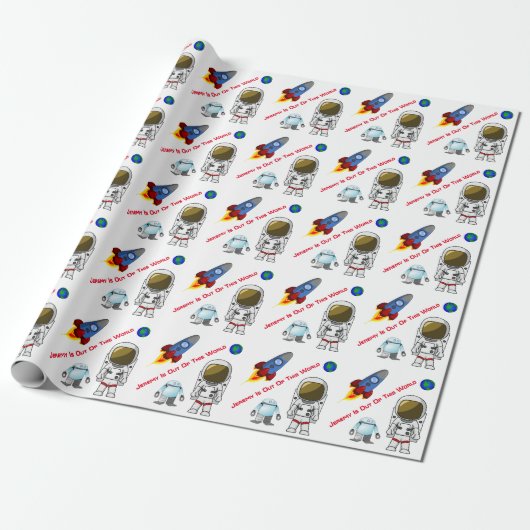 Cartoon Space Theme Custom Birthday Wrapping Paper Geschenkpapier (Ungerollt)