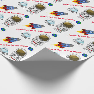 Cartoon Space Theme Custom Birthday Wrapping Paper Geschenkpapier
