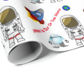 Cartoon Space Theme Custom Birthday Wrapping Paper Geschenkpapier (Rolleneckpunkt)