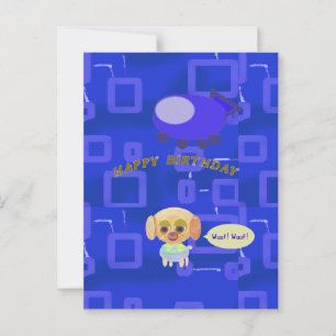 Cartoon Spaceship Welpe Geburtstagskarte Postkarte