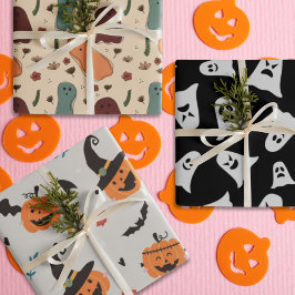 Cartoon Spooky Geist und Retro Kürbis Geschenkpapier Set