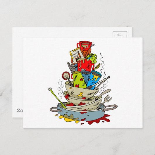 Cartoon "Stack of Dirty Geschirrs" Postkarte (Vorne/Hinten)