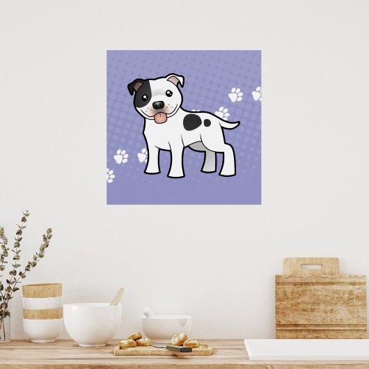 Cartoon Staffordshire Bull Terrier Poster (Küche)