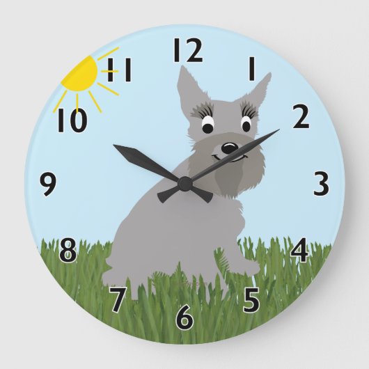 Cartoon Standard Schnauzer Clock Große Wanduhr (Vorderseite)