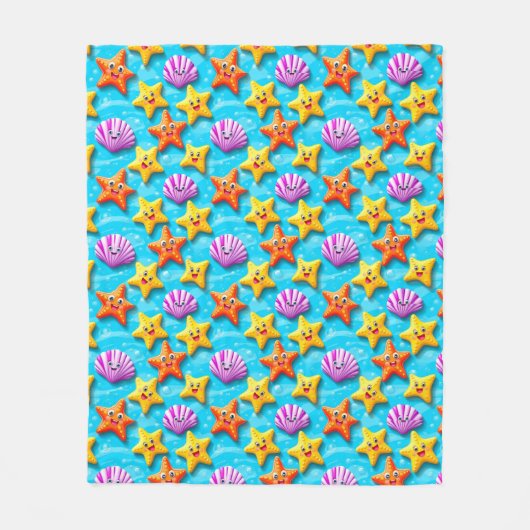 Cartoon Starfish und Muscheln Fleecedecke (Vorderseite)