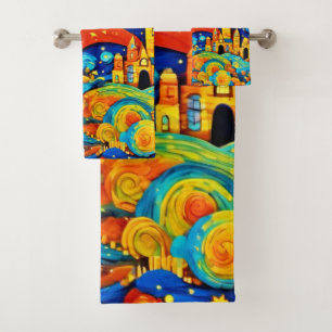 Cartoon Starry Night Art Badhandtuch Set