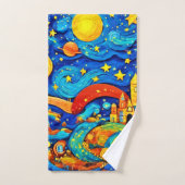 Cartoon Starry Night Art Badhandtuch Set (Handtuch)