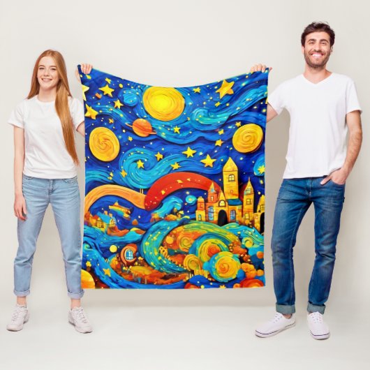 Cartoon Starry Night Art Fleecedecke (Beispiel)