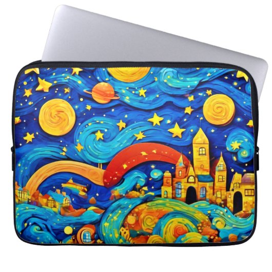 Cartoon Starry Night Art Laptopschutzhülle (Vorderseite)