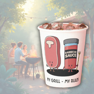 Cartoon-Steak & Sauce Custom BBQ Chef  Pappbecher