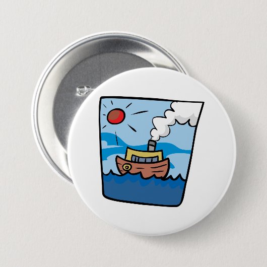 Cartoon Steamship auf Ocean Waves Nautic Art Button (Vorne & Hinten)
