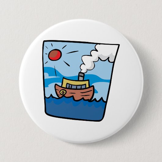 Cartoon Steamship auf Ocean Waves Nautic Art Button (Vorderseite)