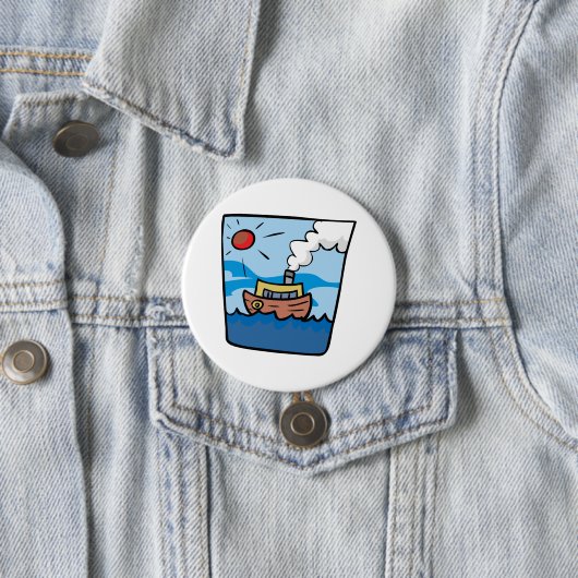 Cartoon Steamship auf Ocean Waves Nautic Art Button (Beispiel)