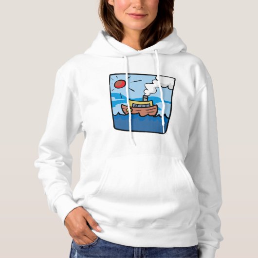 Cartoon Steamship auf Ocean Waves Nautic Art Hoodie (Vorderseite)