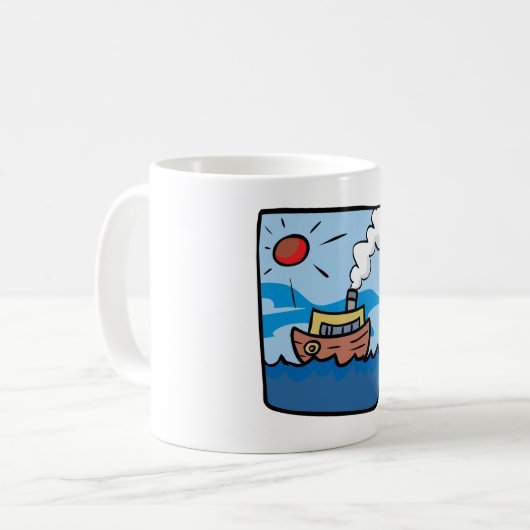 Cartoon Steamship auf Ocean Waves Nautic Art Kaffeetasse (Vorderseite Links)
