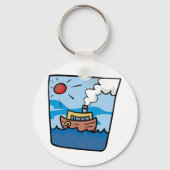 Cartoon Steamship auf Ocean Waves Nautic Art Schlüsselanhänger (Vorderseite)