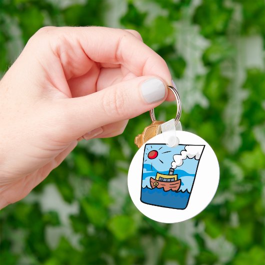 Cartoon Steamship auf Ocean Waves Nautic Art Schlüsselanhänger