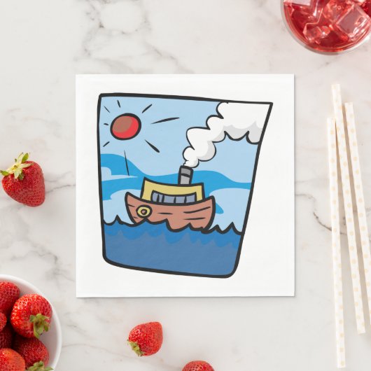 Cartoon Steamship auf Ocean Waves Nautic Art Serviette (Beispiel)
