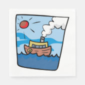 Cartoon Steamship auf Ocean Waves Nautic Art Serviette (Vorderseite)