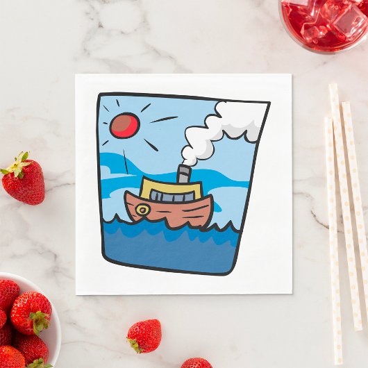 Cartoon Steamship auf Ocean Waves Nautic Art Serviette