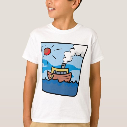 Cartoon Steamship auf Ocean Waves Nautic Art T-Shirt (Vorderseite)