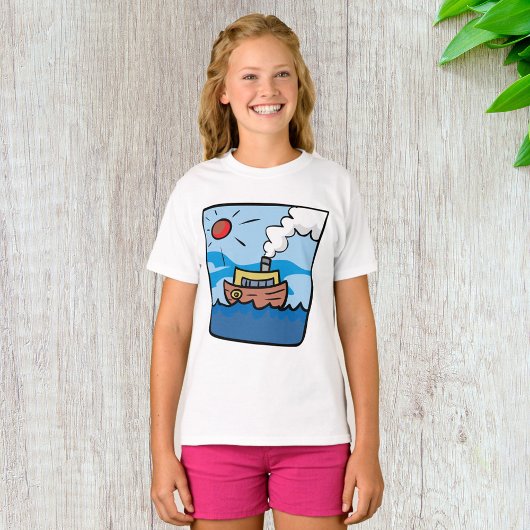 Cartoon Steamship auf Ocean Waves Nautic Art T-Shirt