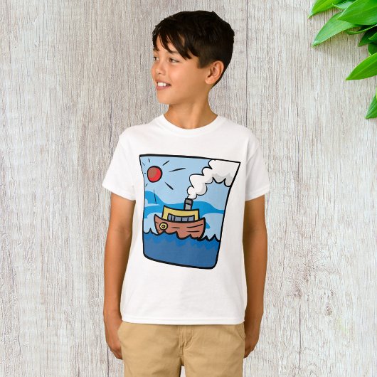 Cartoon Steamship auf Ocean Waves Nautic Art T-Shirt