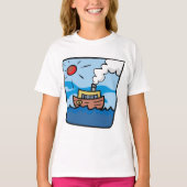 Cartoon Steamship auf Ocean Waves Nautic Art T-Shirt (Vorderseite)