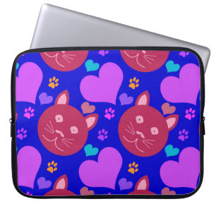 Cartoon-Stil nahtlose Tapete mit Katzengesicht und Laptopschutzhülle