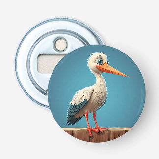 Cartoon Stork mit hellen Augen auf Holzzaun Flaschenöffner