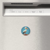 Cartoon Stork mit hellen Augen auf Holzzaun Magnet (In Situ (Geschirrspüler))