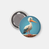Cartoon Stork mit hellen Augen auf Holzzaun Magnet (Vorderseite/Rückseite)
