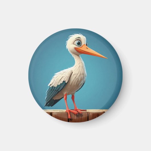 Cartoon Stork mit hellen Augen auf Holzzaun Magnet (Vorne)