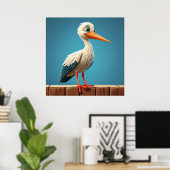 Cartoon Stork mit hellen Augen auf Holzzaun Poster (Heimbüro)