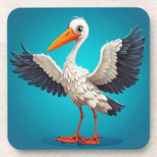 Cartoon Stork mit offenen Flügeln Getränkeuntersetzer (Vorderseite)