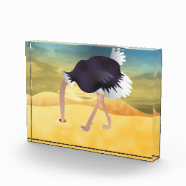 Cartoon Strauß mit Kopf in Sand Fotoblock