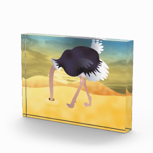 Cartoon Strauß mit Kopf in Sand Fotoblock (Rechts)