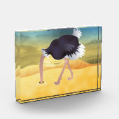Cartoon Strauß mit Kopf in Sand Fotoblock (Links)