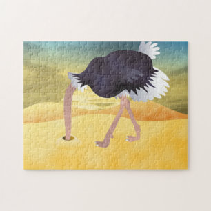 Cartoon Strauß mit Kopf in Sand Puzzle