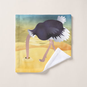 Cartoon Strauß mit Kopf in Sand Waschlappen